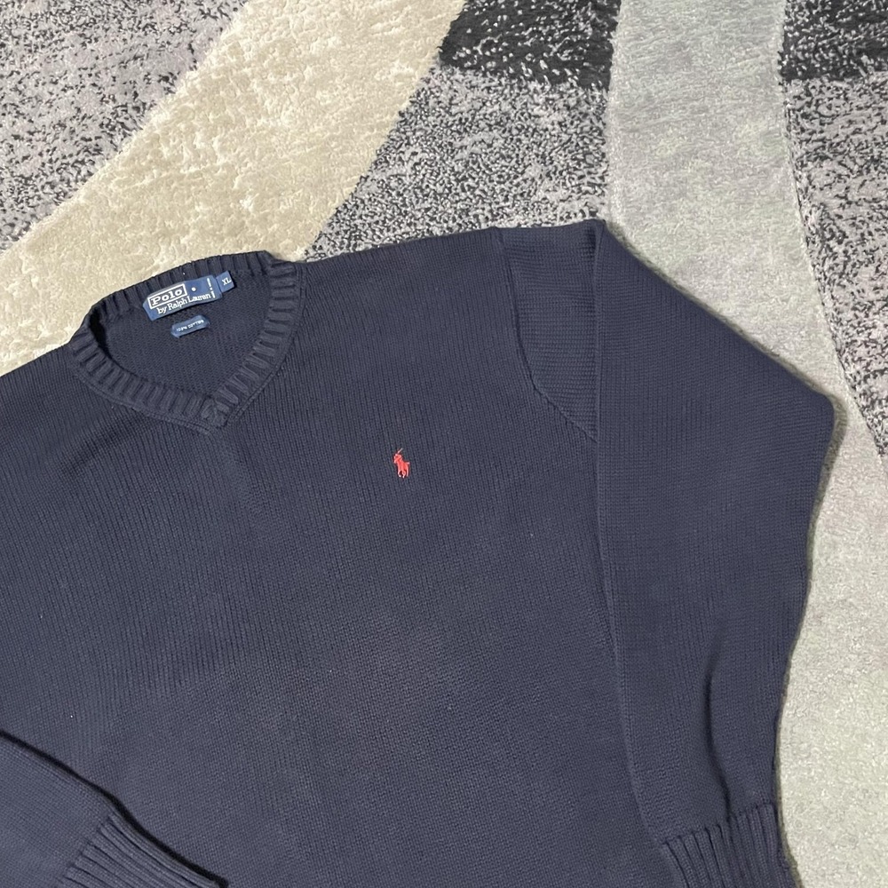 VTG Polo Ralph Lauren Sweater Men XL Blue Cotton V Neck Pullover Knit Preppy Y2K